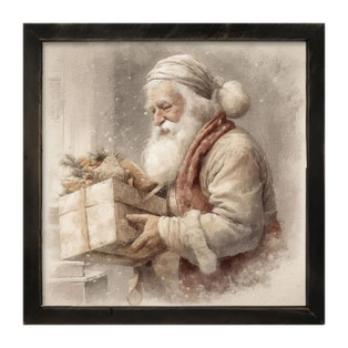 Old World Santa Carrying Gift - Black Frame 25x25 - 400000711775