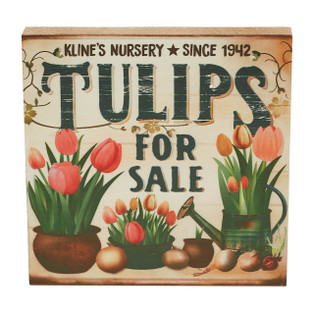 Spring In Bloom Tulips For Sale Block Sign - 8x8x1 - 840233939346