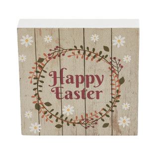 Spring In Bloom Happy Easter With Wreath Shiplap Block Sign - 5x5x1 - 840233939438