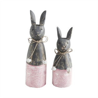 Spring In Bloom Wooden Cone Bunnies With Pink Base - Set of 2 - 840233938431