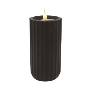 Black Ribbed Pottery LED Timer Candle - Pillar 3x6 - 400000726274