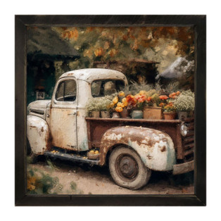 White Flower Truck - Black Frame 14x14 - Country Village Shoppe