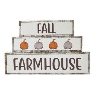 Fall Farmhouse Pumpkins Block Sign - Set of 3 - 840233934167