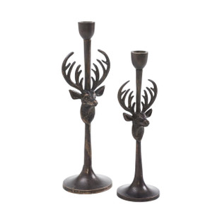 Rustic Stag Candlestick Holders - Taper Metal Set of 2 - 840233946429