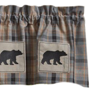 Black Oak Lined Valance - Plaid Bear Patch 60x14 - 762242079854