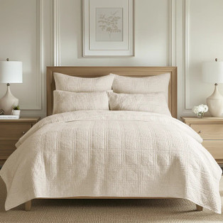 Cloud Waffle Undyed Cream Quilt Set - With Shams -
