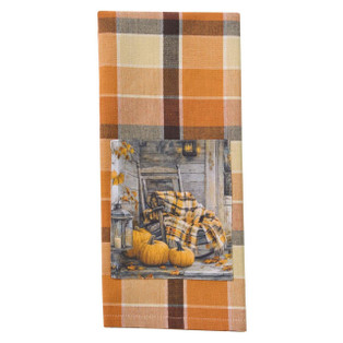 Rustic Fall Porch Rocking Chair Patch Dishtowel - 762242086883