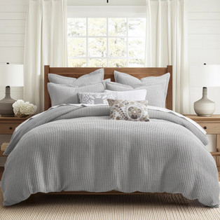 Mills Waffle Grey Pewter Duvet Set - With Shams -