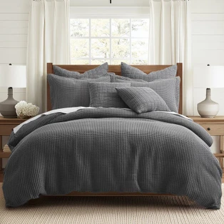 Mills Waffle Charcoal Duvet Set - With Shams -