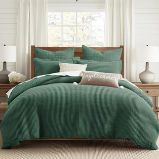 Mills Waffle Forest Green Duvet Set - With Shams -