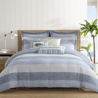 Sand Stripes Blue Duvet Set - With Shams -