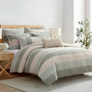 Sand Stripes Sage Duvet Set - With Shams -