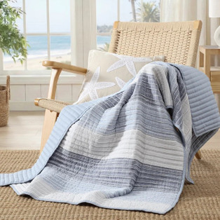 Sand Stripes Blue Quilted Throw - 400000764474
