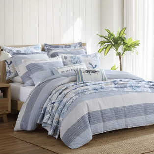 Sand Stripes Blue Comforter Set - With Shams -