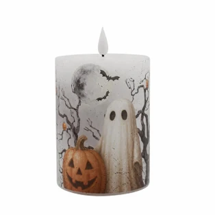 Ghost And Pumpkin Timer Candle - LED Pillar 5" - 400000763880