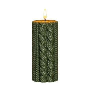 Green Sweater Timer Candle -  5" Pillar 3D Flame - 199787010644