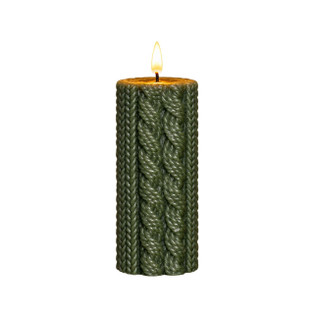 Green Sweater Timer Candle -  4" Pillar 3D Flame - 199787010637