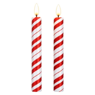 Candy Cane Timer Candle - Set of 2 8.5" Taper 3D Flame - 840132976237