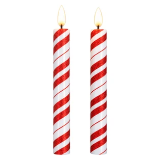 Candy Cane Timer Candle - Set of 2 8.5" Taper 3D Flame - 840132976237