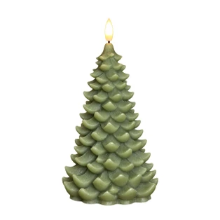 Dark Green Balsam Tree Timer Candle - 7" 3D Flame - 840132996419