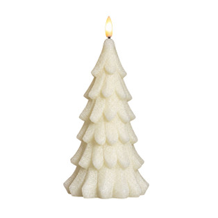 Cream Alabaster Pine Tree Timer Candle - 8" Shimmer 3D Flame - 199787011542