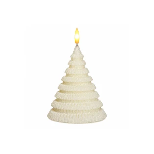 Cream Layered Tree Timer Candle - 4.75" Shimmer 3D Flame - 199787010927