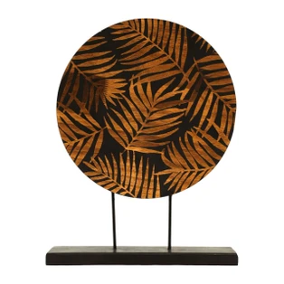 Black / Natural Engraved Wood Leaf Stem Stand - Round - 400000727561