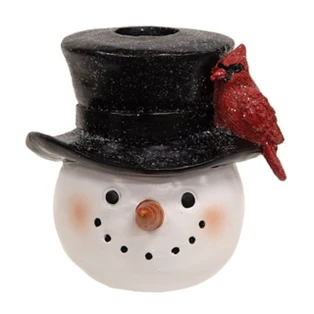 Cardinal Top Hat Snowman Candle Holder - Resin Taper 3.75" - 400000766829