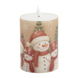Crimson Snowman Timer Candle - LED Pillar 4.75" - 840346176607