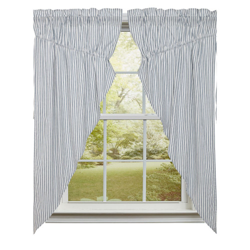 Sawyer Mill Blue Ticking Stripe Prairie Gathered Curtains - 72x36