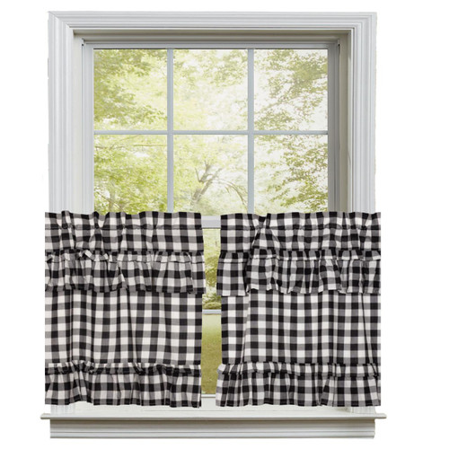 Farmhouse Kitchen Curtains Black And White Buffalo Plaid Tiers