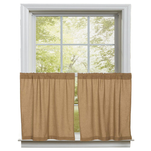 Natural Tan Burlap Cotton With Rod Pocket & Tie Backs