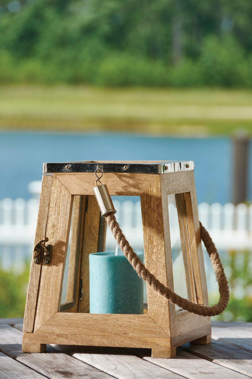 Wood Lantern with Rope Handle - 762242373976