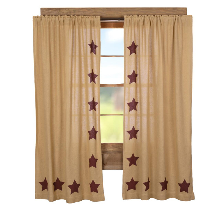 Burlap Natural Burgundy Stars Panels - 72x63 - 840528125706