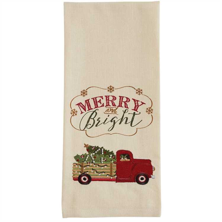Merry & Bright Truck Embroidered Dishtowels - Set of 2