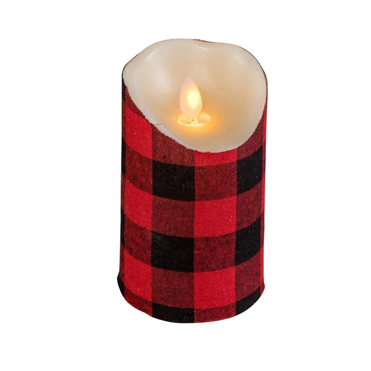 Red & Black Buffalo Check Timer Candle - 3x5 Pillar