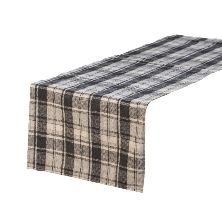Gray Herringbone Table Runner - Plaid 14x48