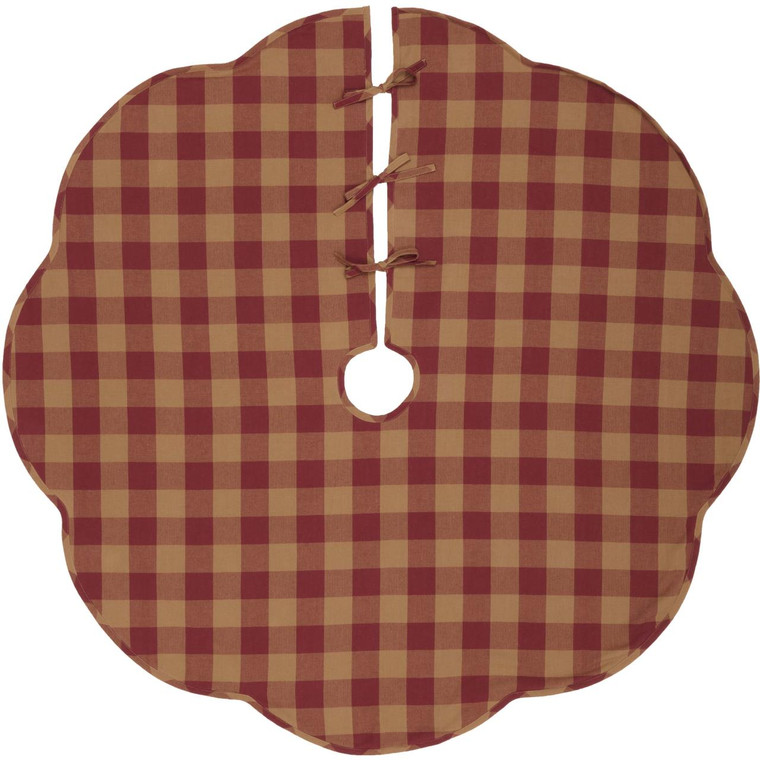 Burgundy Check Tree Skirt - Scalloped 55" - 840528167546
