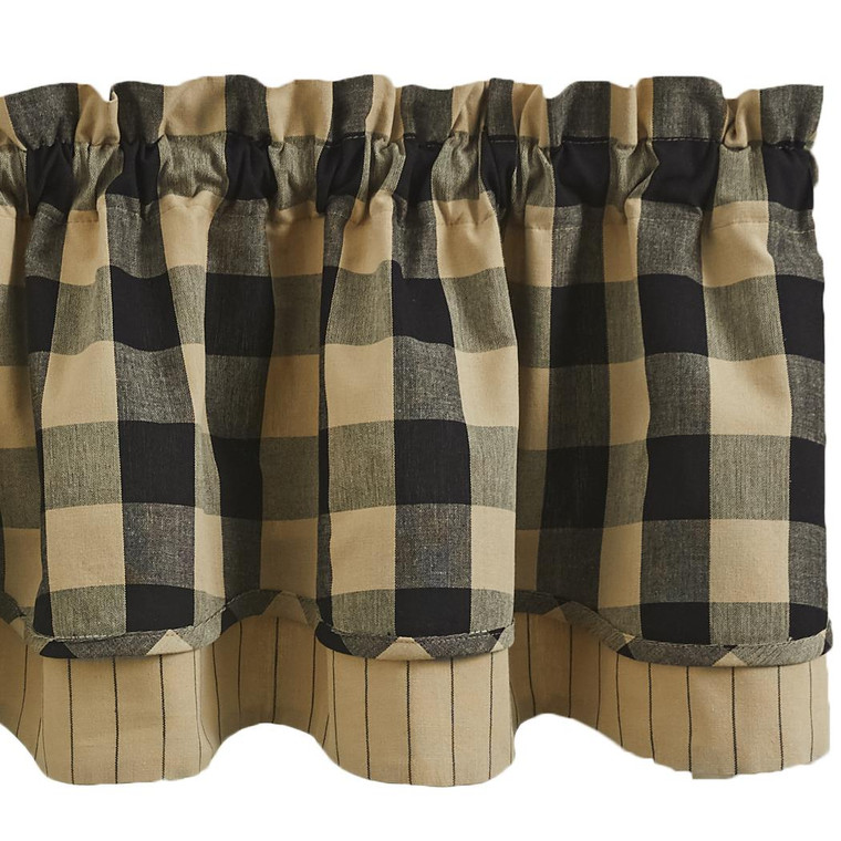 Wicklow Check Black Valance - Lined Layered 72x16