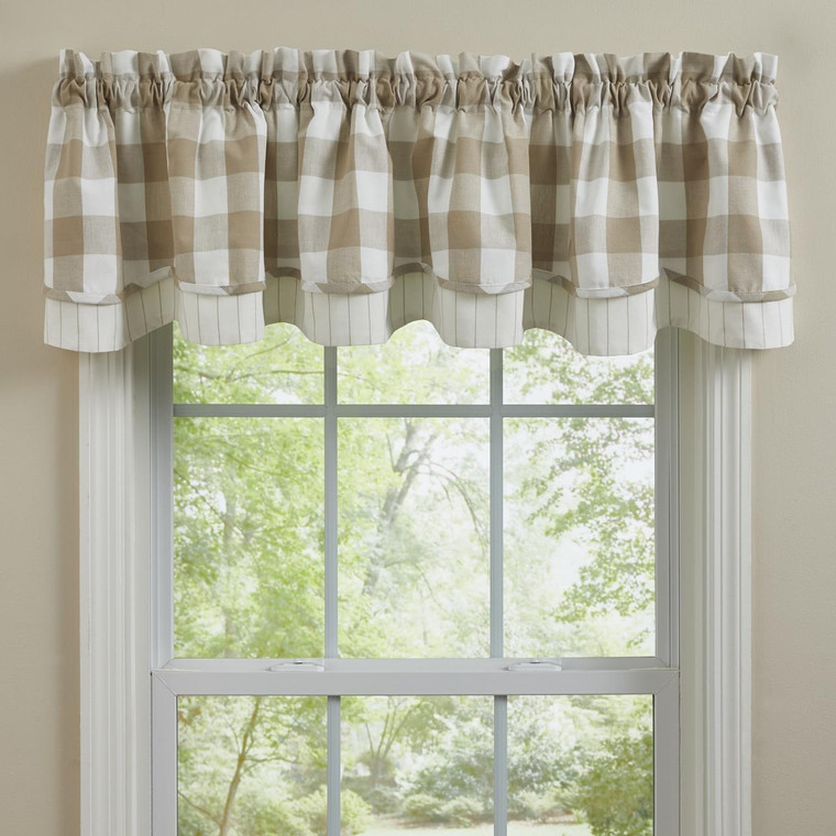 Wicklow Check Natural Valance - Lined Layered 72x16 - Country Village ...