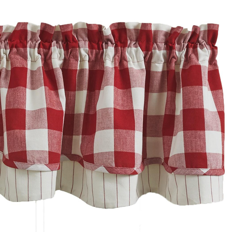 Wicklow Check Red & Cream Valance - Lined Layered 72x16
