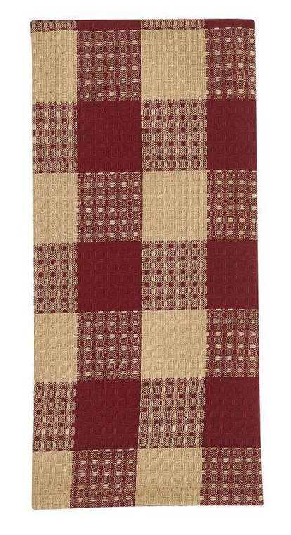 Wicklow Check Garnet Waffle Dishtowels - Set of 3