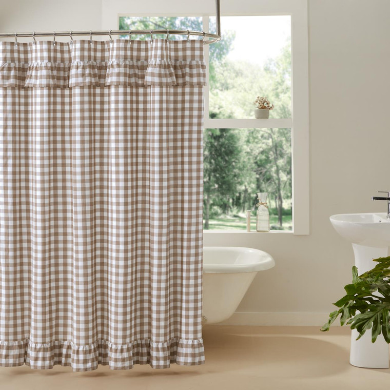 Annie Buffalo Portabella Check Ruffled Shower Curtain - 810055893324