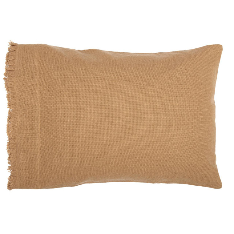 Burlap Natural Fringed Ruffle Pillowcases - Standard Set of 2 - 840528182723