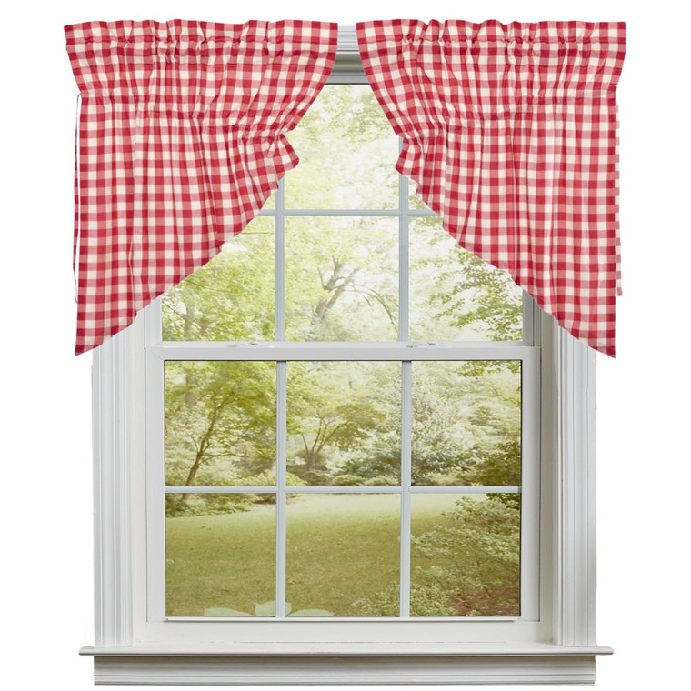 Annie Buffalo Check Red Prairie Gathered Curtains - 72x36 - 840528178986