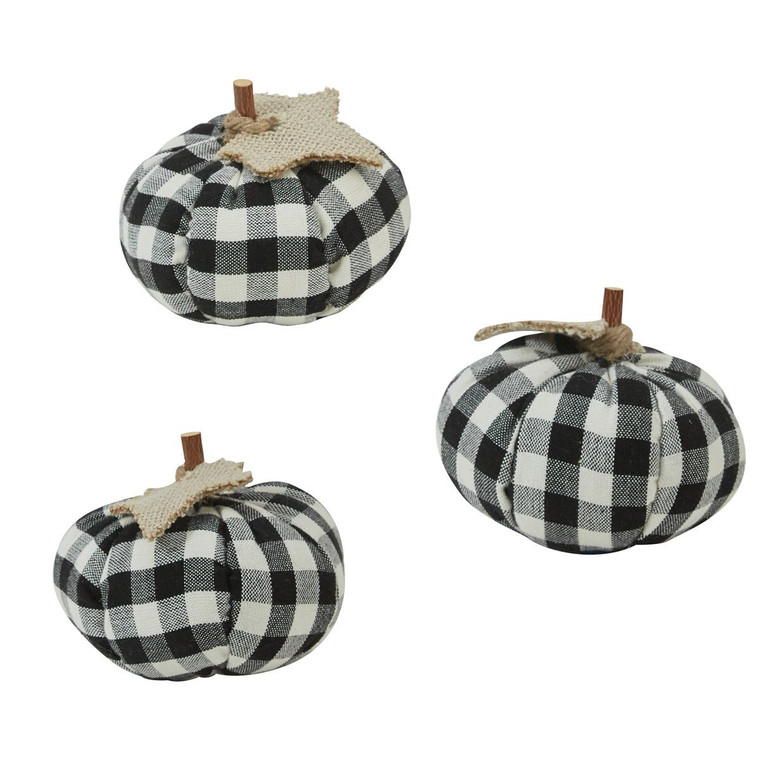 Small Black & Cream Check Pumpkins - Set of 3