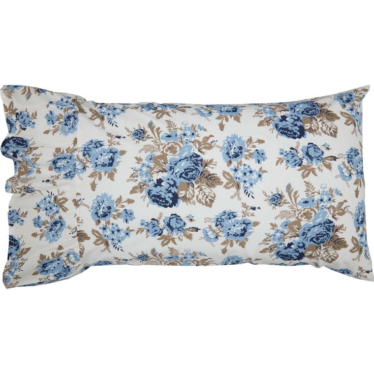 Annie Blue Floral Pillowcases - Ruffled Standard Set of 2 - 810055892976