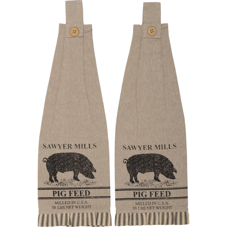 Sawyer Mill Charcoal Pig Tab Towels - Set of 2
