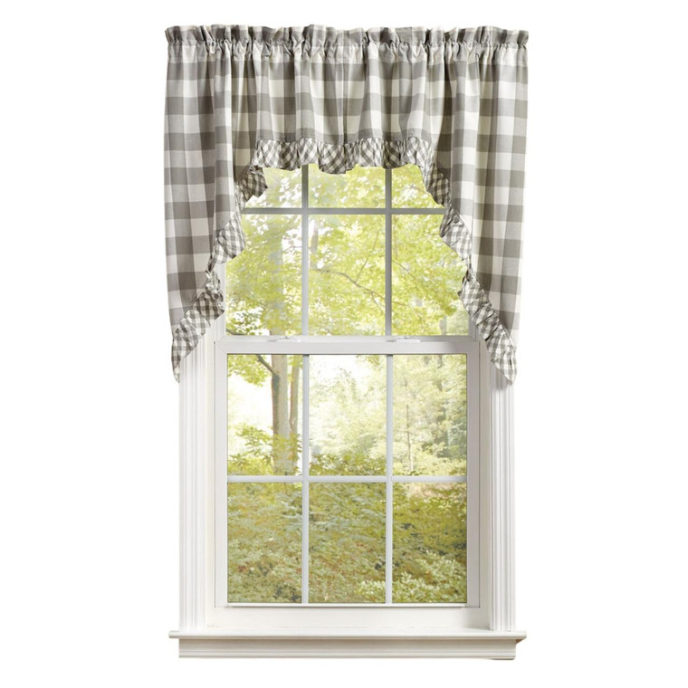Wicklow Check Dove Swags - Ruffled 72x36