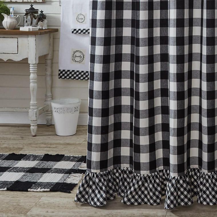 Wicklow Check Black & Cream Shower Curtain - Ruffled - 762242036864